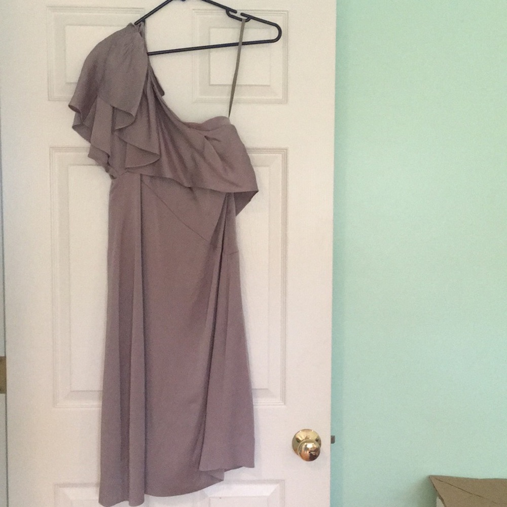 BCBG Runway Silver Grey One Shoulder Dress Sz M